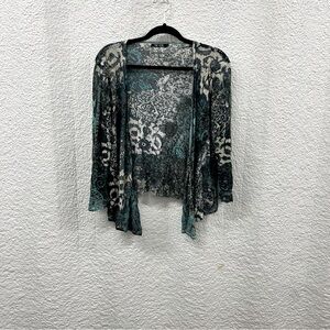 Black Turquoise Gray Linenlin Cardigan with Flared Sleeves